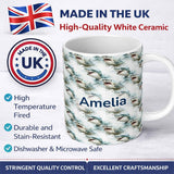 Personalized Custom Name Realistic Shark Splash Water Seamless Pattern Ocean Predator Design 11oz Ceramic Coffee Tea Mug White Large Handle