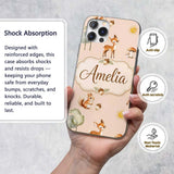 Cute Woodland Deer Fox Mushroom Seamless Pattern Custom Name Protective Phone Case Mobile Cover Durable Everyday Smartphone Shock Resistant