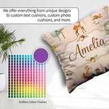 Custom Name Woodland Deer Fox Mushroom Seamless Pattern on Beige Square Filled Cushion Throw Pillow Sofa Bed Home Decor Zip Washable UK Made