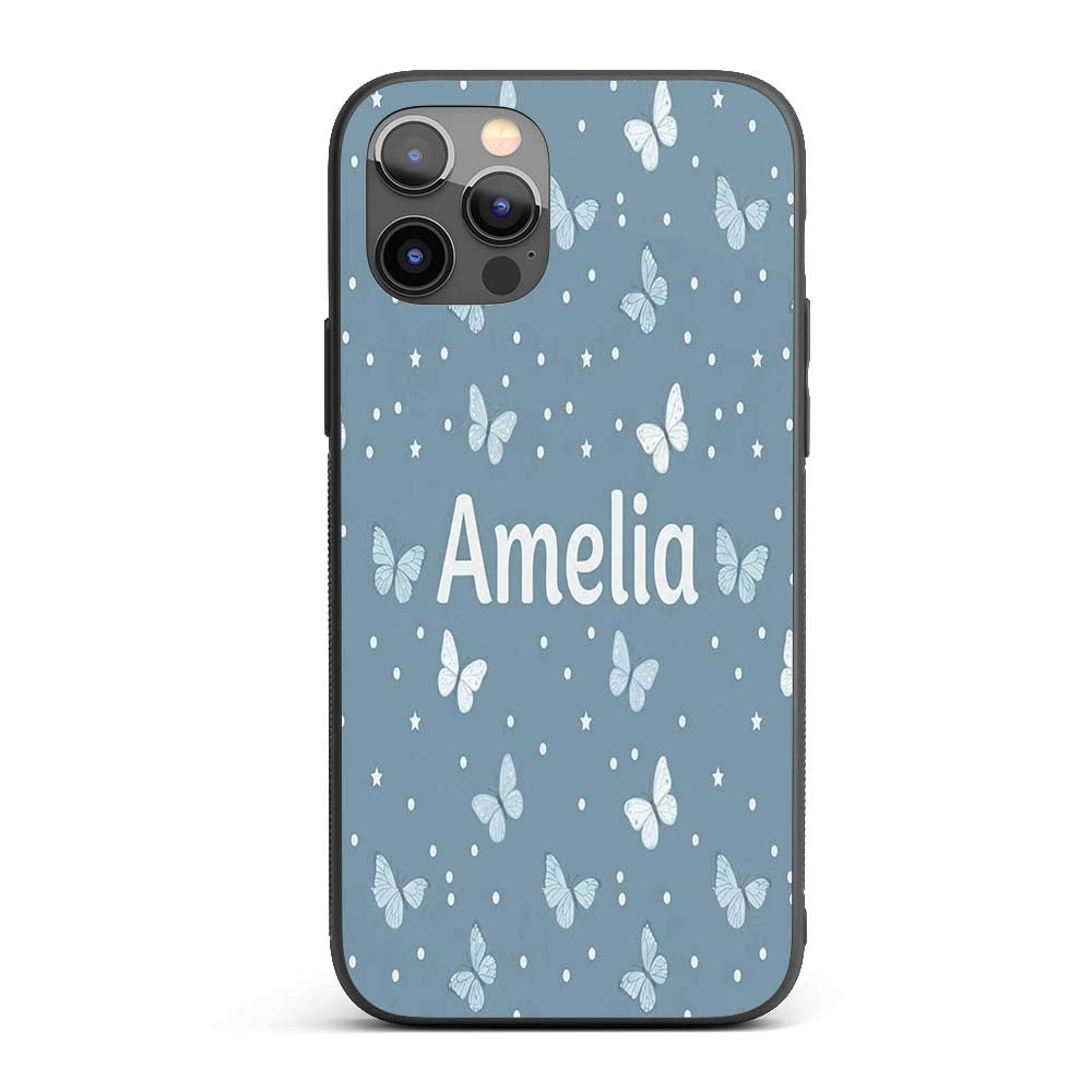 Blue Butterflies Stars Dreamy Sky Printed Design Custom Name Protective Phone Case Mobile Cover Durable Everyday Smartphone Shock Resistant