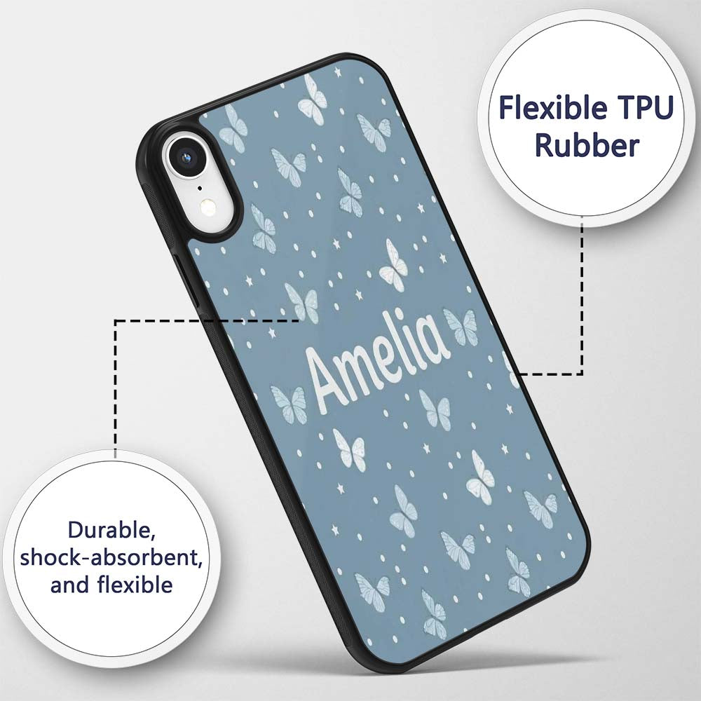 Blue Butterflies Stars Dreamy Sky Printed Design Custom Name Protective Phone Case Mobile Cover Durable Everyday Smartphone Shock Resistant