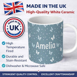 Personalized Custom Name Blue Butterflies Stars Dreamy Sky Seamless Pattern Soft Pastel 11oz Ceramic Coffee Tea Mug White Large Handle