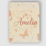 Personalised Name Peach Butterflies Floral Custom  Unique Gift Idea Elegant Feature Canvas Wall Art Print Decor Picture Ready to Hang