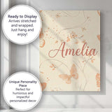 Personalised Name Peach Butterflies Floral Custom  Unique Gift Idea Elegant Feature Canvas Wall Art Print Decor Picture Ready to Hang