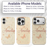 Peach Butterflies Floral Branches Printed Design Custom Name Protective Phone Case Mobile Cover Durable Everyday Smartphone Shock Resistant