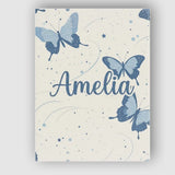 Personalised Name Blue Butterflies Stars Custom  Unique Gift Idea Elegant Feature Canvas Wall Art Print Decor Picture Ready to Hang