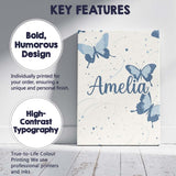 Personalised Name Blue Butterflies Stars Custom  Unique Gift Idea Elegant Feature Canvas Wall Art Print Decor Picture Ready to Hang