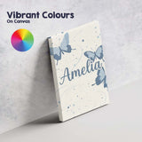 Personalised Name Blue Butterflies Stars Custom  Unique Gift Idea Elegant Feature Canvas Wall Art Print Decor Picture Ready to Hang
