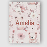 Personalised Name Cute Teddy Bear Pink Custom  Modern Room Accent Elegant Feature Canvas Wall Art Print Decor Picture Ready to Hang