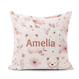 Custom Name Teddy Bear Pink Floral Seamless Pattern Baby Nursery Square Filled Cushion Throw Pillow Sofa Bed Home Decor Zip Washable UK Made