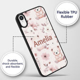 Cute Teddy Bear Pink Floral Seamless Pattern Baby Custom Name Protective Phone Case Mobile Cover Durable Everyday Smartphone Shock Resistant