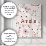 Personalised Name Cute Teddy Bear Pink Custom  Modern Room Accent Elegant Feature Canvas Wall Art Print Decor Picture Ready to Hang