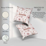 Custom Name Teddy Bear Pink Floral Seamless Pattern Baby Nursery Square Filled Cushion Throw Pillow Sofa Bed Home Decor Zip Washable UK Made