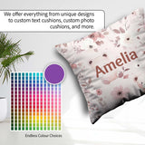Custom Name Teddy Bear Pink Floral Seamless Pattern Baby Nursery Square Filled Cushion Throw Pillow Sofa Bed Home Decor Zip Washable UK Made