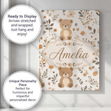 Personalised Name Cute Teddy Bear Floral Custom  Unique Gift Idea Elegant Feature Canvas Wall Art Print Decor Picture Ready to Hang