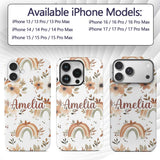Boho Rainbow Floral Leaves Seamless Pattern Warm Custom Name Protective Phone Case Mobile Cover Durable Everyday Smartphone Shock Resistant