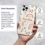 Pastel Rainbow Floral Seamless Pattern Soft Pink Custom Name Protective Phone Case Mobile Cover Durable Everyday Smartphone Shock Resistant