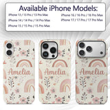 Pastel Rainbow Floral Seamless Pattern Soft Pink Custom Name Protective Phone Case Mobile Cover Durable Everyday Smartphone Shock Resistant