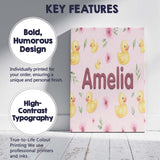 Personalised Name Cute Yellow Duck Floral Custom  Unique Gift Idea Elegant Feature Canvas Wall Art Print Decor Picture Ready to Hang