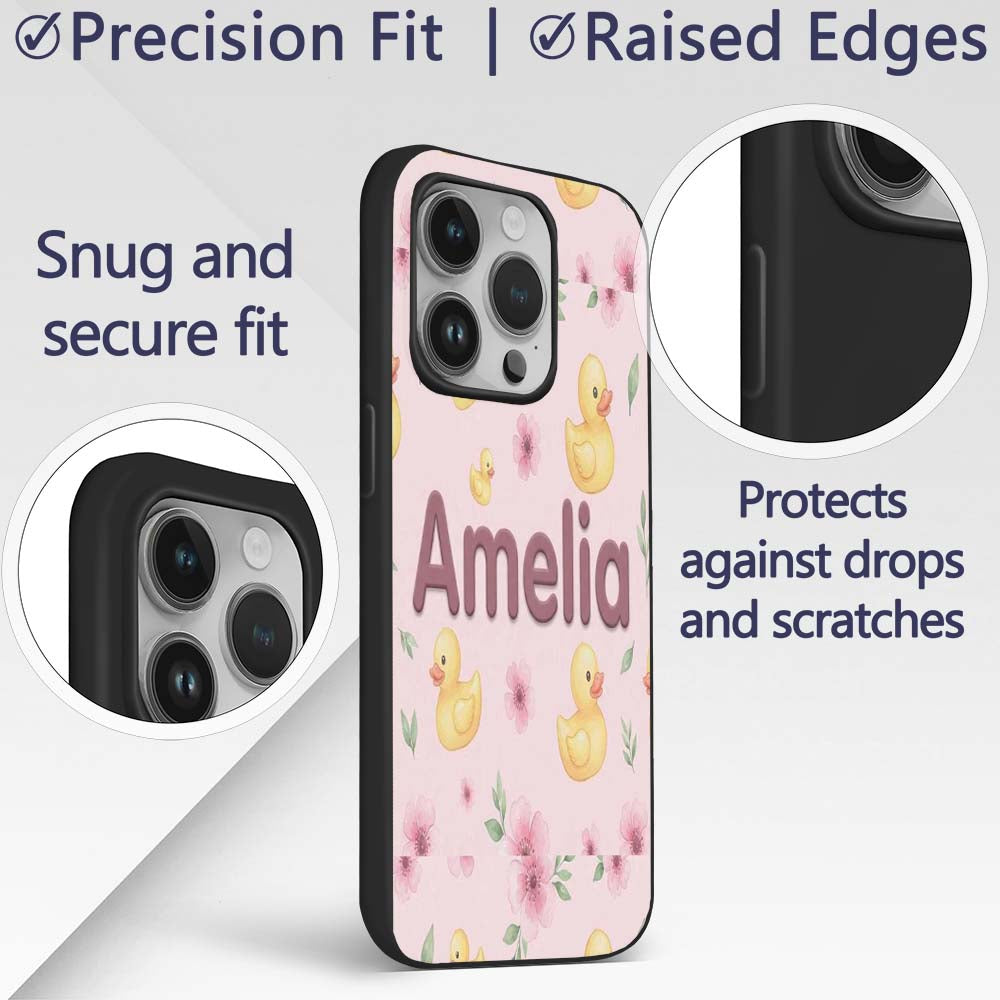 Cute Yellow Duck Floral Seamless Pattern Soft Custom Name Protective Phone Case Mobile Cover Durable Everyday Smartphone Shock Resistant