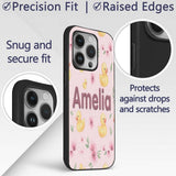 Cute Yellow Duck Floral Seamless Pattern Soft Custom Name Protective Phone Case Mobile Cover Durable Everyday Smartphone Shock Resistant