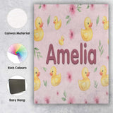 Personalised Name Cute Yellow Duck Floral Custom  Unique Gift Idea Elegant Feature Canvas Wall Art Print Decor Picture Ready to Hang