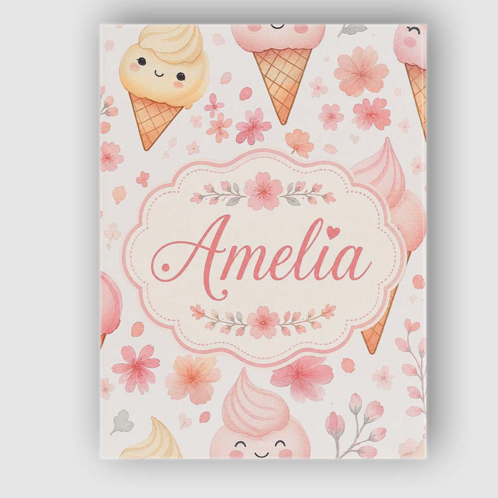 Personalised Name Kawaii Ice Cream Cones Custom  Unique Gift Idea Elegant Feature Canvas Wall Art Print Decor Picture Ready to Hang