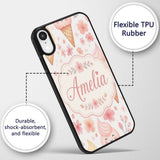 Kawaii Ice Cream Cones Floral Seamless Pattern Custom Name Protective Phone Case Mobile Cover Durable Everyday Smartphone Shock Resistant