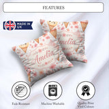 Custom Name Kawaii Cream Cones Floral Seamless Pattern Soft Pink Square Filled Cushion Throw Pillow Sofa Bed Home Decor Zip Washable UK Made