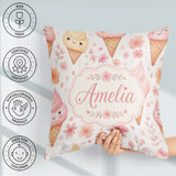 Custom Name Kawaii Cream Cones Floral Seamless Pattern Soft Pink Square Filled Cushion Throw Pillow Sofa Bed Home Decor Zip Washable UK Made