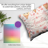 Custom Name Kawaii Cream Cones Floral Seamless Pattern Soft Pink Square Filled Cushion Throw Pillow Sofa Bed Home Decor Zip Washable UK Made