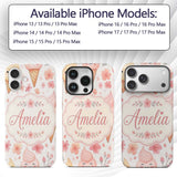 Kawaii Ice Cream Cones Floral Seamless Pattern Custom Name Protective Phone Case Mobile Cover Durable Everyday Smartphone Shock Resistant
