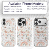 Boho Rainbow Flowers Seamless Printed Design Custom Name Protective Phone Case Mobile Cover Durable Everyday Smartphone Shock Resistant