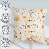 Custom Name Cute Smiling Sun Floral Leaves Seamless Pattern Warm Square Filled Cushion Throw Pillow Sofa Bed Home Decor Zip Washable UK Made