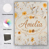 Personalised Name Cute Smiling Sun Floral Custom  Unique Gift Idea Elegant Feature Canvas Wall Art Print Decor Picture Ready to Hang