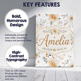 Personalised Name Soft Beige Floral Stars Custom  Unique Gift Idea Elegant Feature Canvas Wall Art Print Decor Picture Ready to Hang