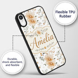 Soft Beige Floral Stars Botanical Printed Design Custom Name Protective Phone Case Mobile Cover Durable Everyday Smartphone Shock Resistant