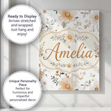 Personalised Name Soft Beige Floral Stars Custom  Unique Gift Idea Elegant Feature Canvas Wall Art Print Decor Picture Ready to Hang