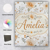 Personalised Name Soft Beige Floral Stars Custom  Unique Gift Idea Elegant Feature Canvas Wall Art Print Decor Picture Ready to Hang