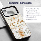 Soft Beige Floral Stars Botanical Printed Design Custom Name Protective Phone Case Mobile Cover Durable Everyday Smartphone Shock Resistant