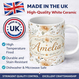 Personalized Custom Name Soft Beige Floral Stars Botanical Seamless Pattern Elegant Neutral 11oz Ceramic Coffee Tea Mug White Large Handle