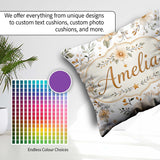Custom Name Soft Beige Floral Botanical Seamless Pattern Elegant Square Filled Cushion Throw Pillow Sofa Bed Home Decor Zip Washable UK Made
