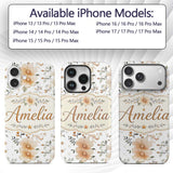 Soft Beige Floral Stars Botanical Printed Design Custom Name Protective Phone Case Mobile Cover Durable Everyday Smartphone Shock Resistant