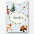 Cute Woodland Forest Animals Bear Bunny Deer on Cream Background  Personalised Custom Name Super Soft Fleece Blanket Bed Sofa Throw