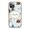 Cute Woodland Forest Animals Bear Bunny Deer on Custom Name Protective Phone Case Mobile Cover Durable Everyday Smartphone Shock Resistant