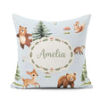 Custom Name Woodland Animals Bear Bunny Deer on Cream Background Square Filled Cushion Throw Pillow Sofa Bed Home Decor Zip Washable UK Made