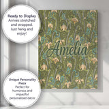 Personalised Name Nouveau Green Botanical Custom Modern Room Accent Contemporary Display Canvas Wall Art Print Decor Picture Ready to Hang
