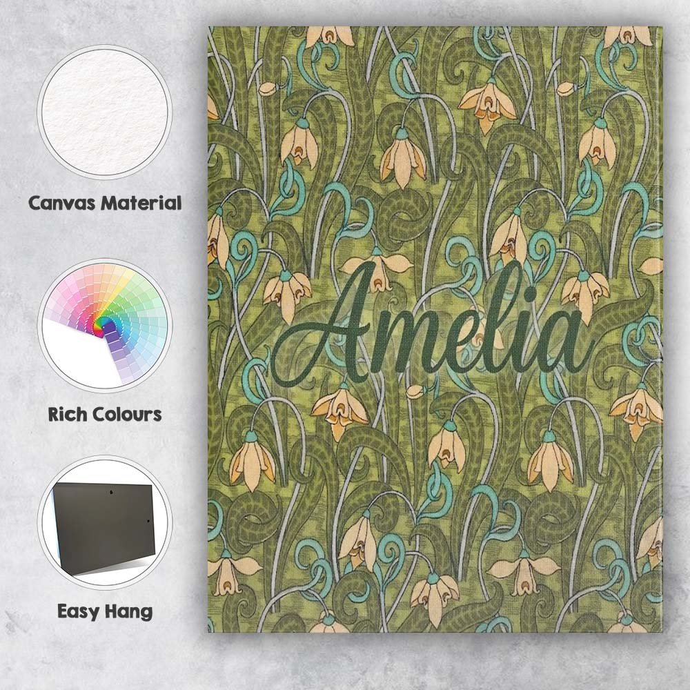 Personalised Name Nouveau Green Botanical Custom Modern Room Accent Contemporary Display Canvas Wall Art Print Decor Picture Ready to Hang