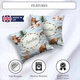 Custom Name Woodland Animals Bear Bunny Deer on Cream Background Square Filled Cushion Throw Pillow Sofa Bed Home Decor Zip Washable UK Made