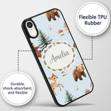 Cute Woodland Forest Animals Bear Bunny Deer on Custom Name Protective Phone Case Mobile Cover Durable Everyday Smartphone Shock Resistant